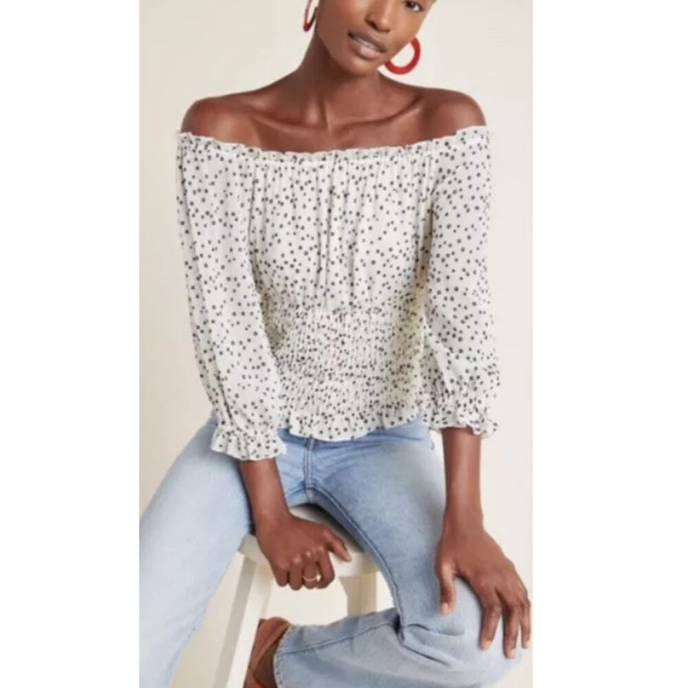 Anthropologie Women's OB983213 Size Lucia Smocked Off The Shoulder Blouse EUC